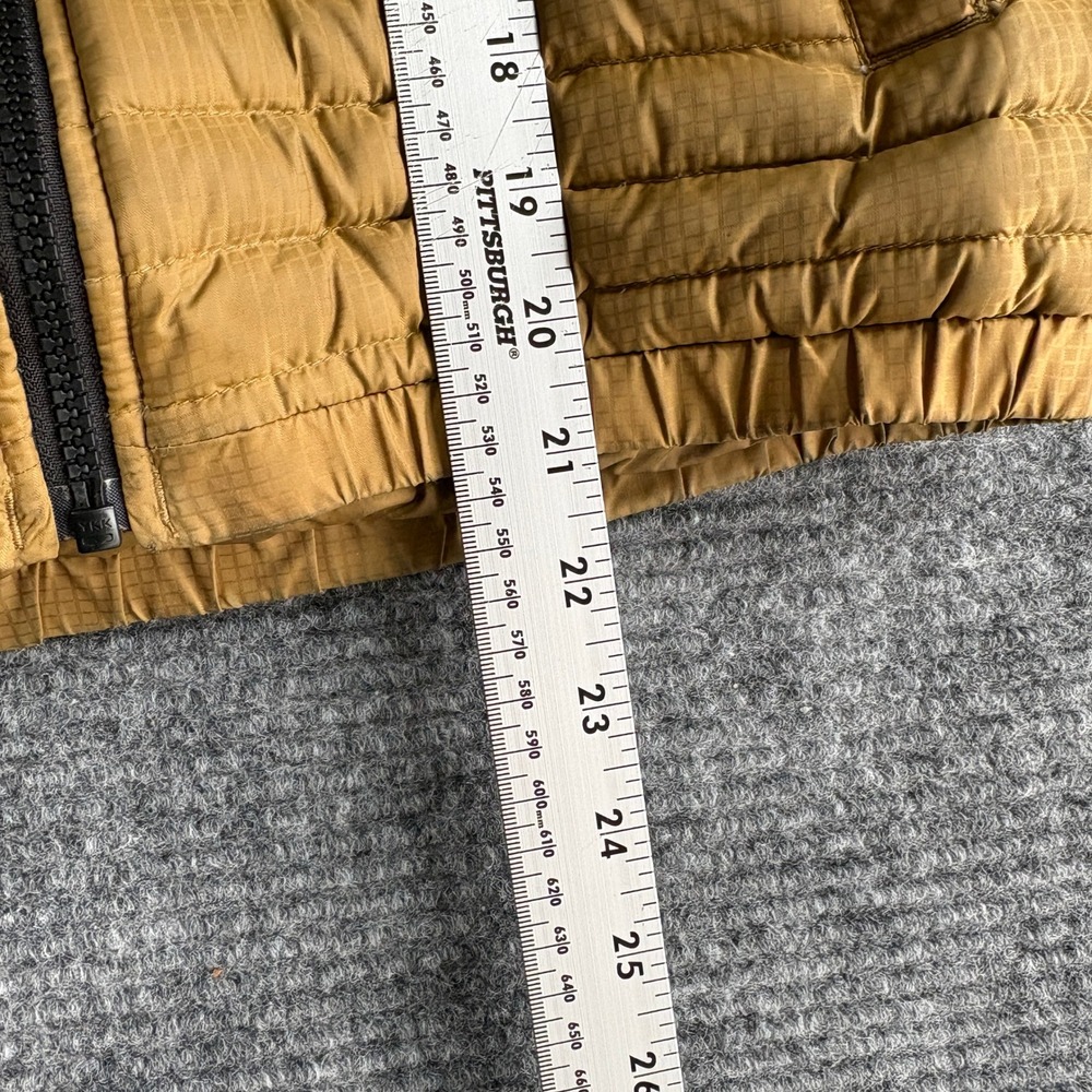 The North Face Boys S 7/8 550 Down Puffer Jacket Brown Black Hooded Colorblock - Picture 6 of 7